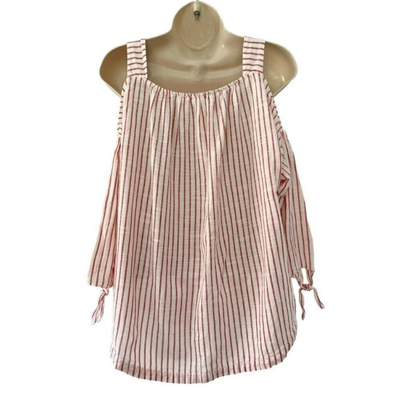 MADEWELL Woman's Sz M Cold-Shoulder Top in Red White Stripe Nautical Preppy - Picture 5 of 9